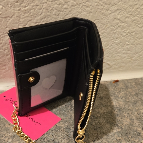 Betsey Johnson Black and Pink Embroidered Card Holder Nwt - Picture 2 of 3